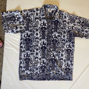 3 monkeys Dark blue  and White Patterned Shirt